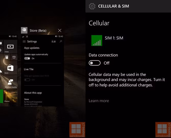 Bên cạnh đó là một loạt thay đổi mới trong giao diện của Cortana hay thay đổi cách diễn đạt tính năng như chuyển từ tên gọi "Mobile+SIM" thành "Cellular" trong Settings.