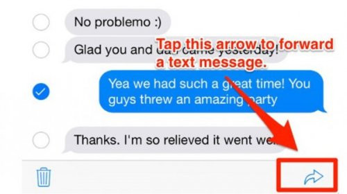 11. Bí kíp nhắn tin trên iPhone cuối cùng: Chuyển tiếp các tin nhắn văn bản đến những người khác bằng cách chạm tay trên tin nhắn, chọn “more” (thêm) và sau đó bấm vào mũi tên.
