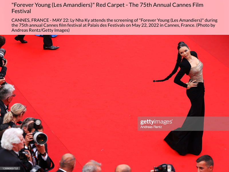 Hình ảnh của Lý Nhã Kỳ ở Cannes 2022 qua ống kính truyền thông quốc tế. Ảnh: Getty Images.
