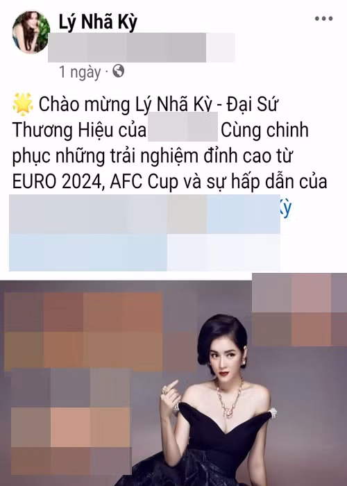 Lý Nhã Kỳ chia sẻ, cô bị cắt ghép hình ảnh để quảng cáo trá hình cá độ bóng đá. "Mọi người ơi, mỗi người 1 tay ủng hộ đánh sập giúp mình mấy trang cá độ trá hình này nhé", nữ diễn viên chia sẻ.