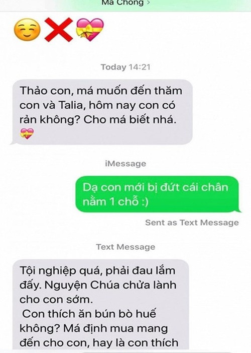 Không ít lần, Thanh Thảo khoe được mẹ chồng nhắn tin quan tâm.