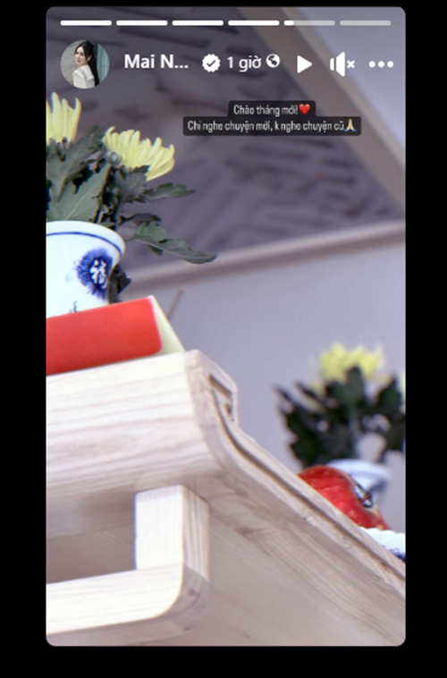 Trước tin đồn về Hoài Nam, nhiều người tò mò phản ứng của Mai Ngọc. Trên trang cá nhân, cô liên tục viết ẩn ý. “Chào tháng mới. Chỉ nghe chuyên mới, không nghe chuyện cũ”, Mai Ngọc bày tỏ. Ảnh: FBNV.