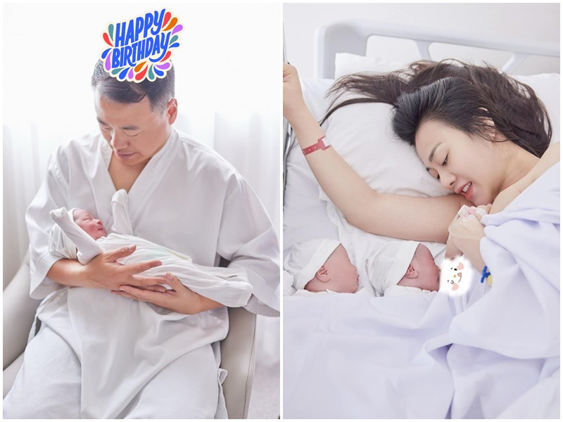 Cặp song sinh nhà Phương Oanh - Shark Bình vừa chào đời khiến hạnh phúc của nữ diễn viên phim "Hương vị tình thân" và chồng càng viên mãn. Ảnh: FBNV.