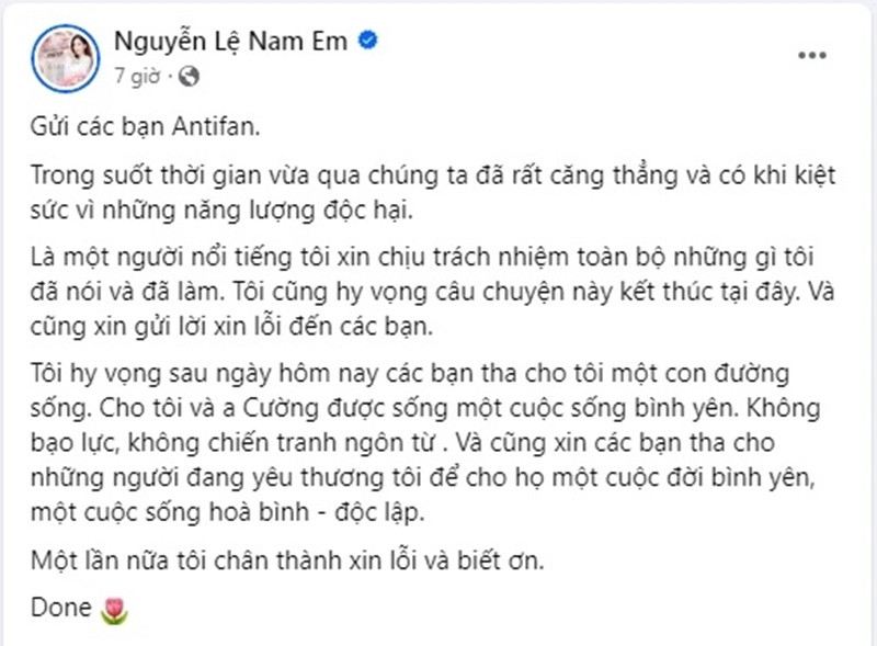 Nam Em mong được antifan tha thứ. Ảnh: Pháp Luật TP HCM.