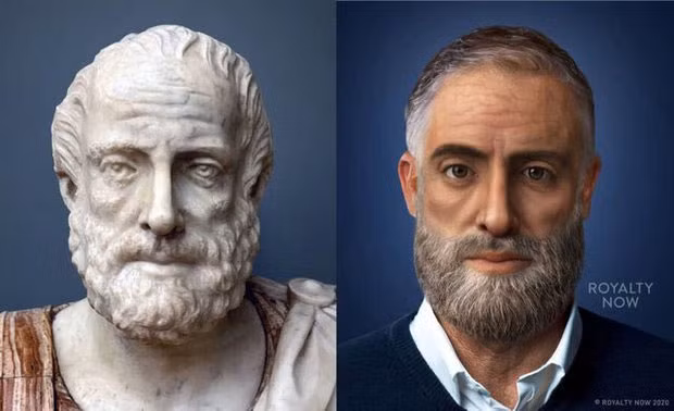 Nhà bác học, triết gia Ai Cập cổ đại Aristote từ hơn 300 năm trước Công nguyên trong bộ trang phục lịch lãm hiện đại.