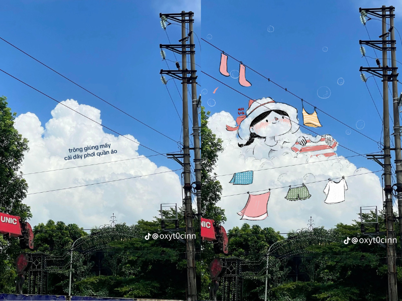 Hay những dây diện được cô nàng biến thành dây phơi quần áo.