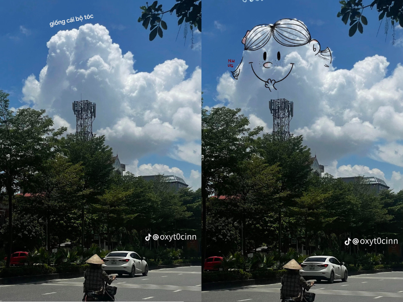 Vẽ thêm bộ tóc, bức ảnh tĩnh trở nên có hồn, đáng yêu hơn hẳn.