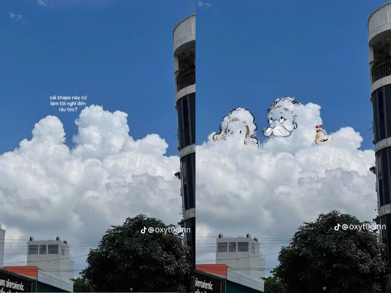 Dưới bàn tay của Hồng Nhung, đám mây "vô tri" trở thành hình ảnh ông - cháu vô cùng dễ thương.