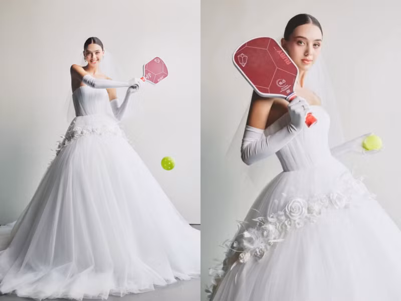 Dianka rạng rỡ, dù mặc váy cưới nhưng vẫn năng động đúng chất của GenZ (Ảnh: Lê Thanh Hòa)