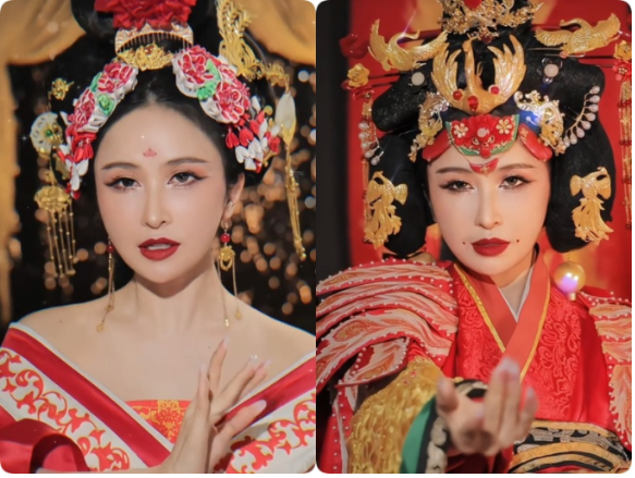 Một đoạn clip chưa đến 1 phút nhưng người xem thấy được sự đầu tư chỉn chu về khoản tạo hình của bà xã Minh Nhựa. Cô lựa chọn từng món trang sức, phụ kiện để thể hiện nhân vật trong từng thời điểm.