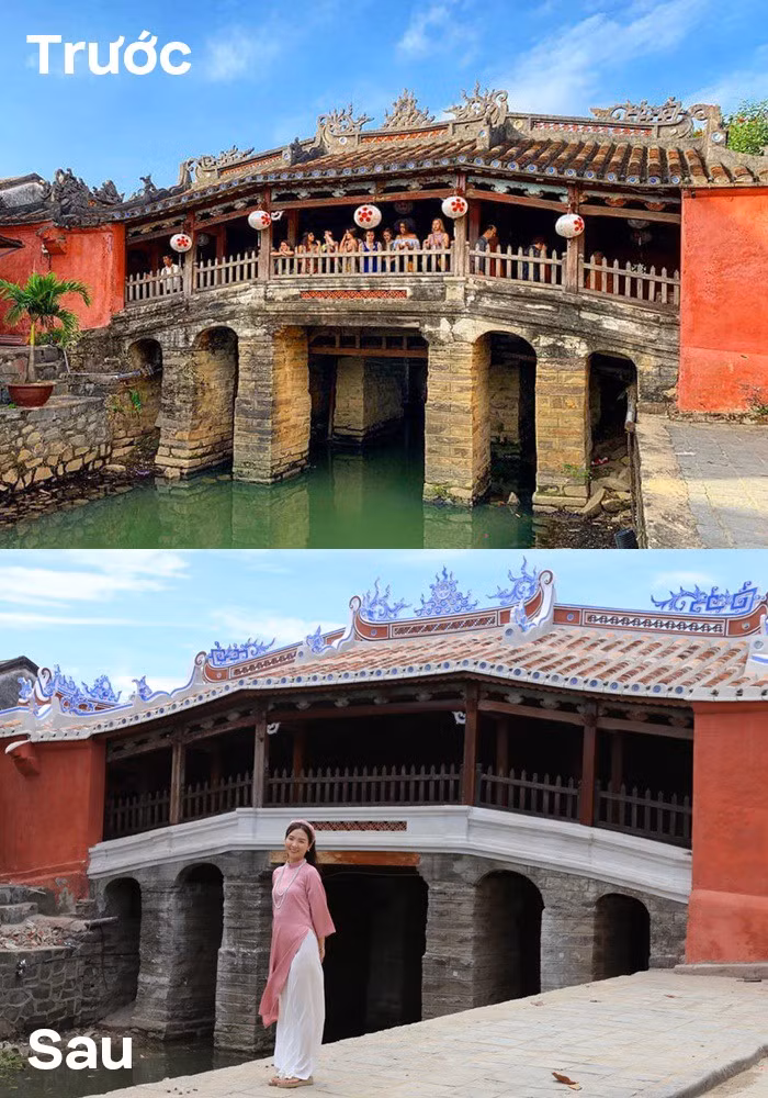 Sau gần 2 năm che chắn phục vụ trùng tu, di tích Chùa Cầu (thành phố Hội An, Quảng Nam) đã lộ diện, thu hút sự quan tâm của đông đảo người dân và du khách.