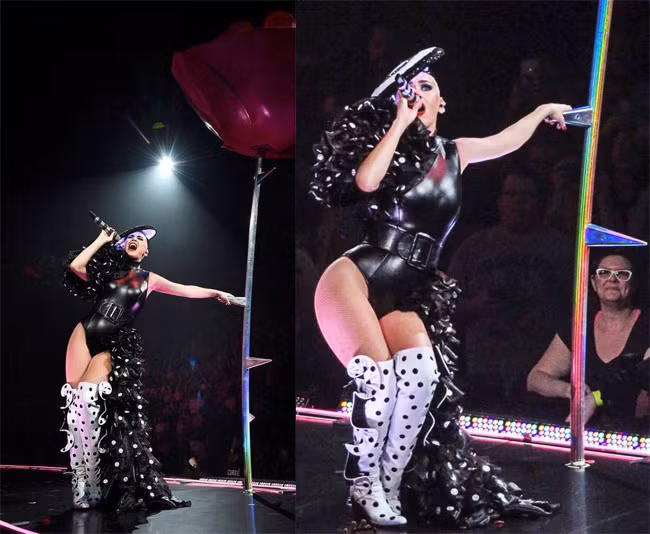 Trên Instagram cá nhân, giọng ca Swish Swish đăng loạt ảnh tour diễn Witness và đính kèm hashtags tên nhà thiết kế Nguyễn Công Trí. Ảnh: Getty Images