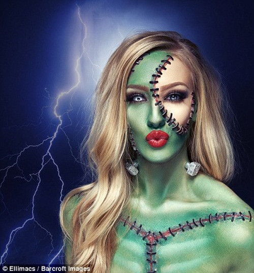 Thông thường, sẽ cần đến khoảng 20 tiếng để thực hiện một video hướng dẫn hóa trang kinh dị như thế này. (Nguồn Dailymail)