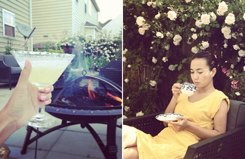 Ngoài các loài hoa chị yêu thích như tulip, hồng, anh đào, hoa ly... chủ vườn còn dành một khoảng diện tích khá rộng trồng thêm đủ loại rau cho gia đình. Các loại rau quả từ bầu, bí, mướp đến xà lách, thì là... đều có mặt trong khu vườn nhỏ. Bà mẹ 2 con rất biết cách tận hưởng cuộc sống trong một không gian đẹp như cổ tích.