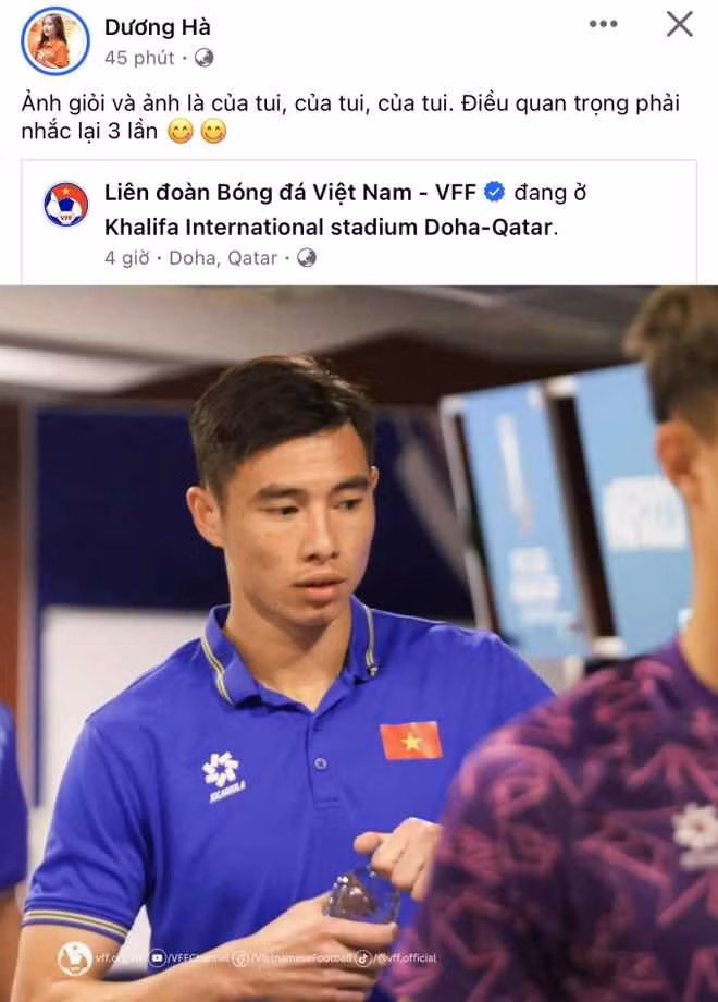 Mới đây, Nguyễn Vũ Hà Dương - bạn gái của đội trưởng U23 Việt Nam là Quan Văn Chuẩn đã khẳng định chủ quyền: "Anh giỏi và anh là của tôi, của tôi, của tôi. Điều quan trọng phải nhắc lại 3 lần".