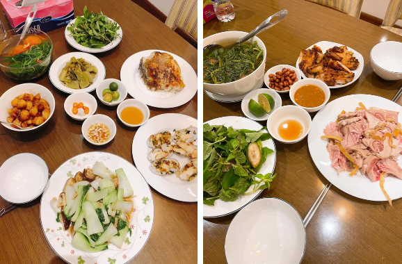 Những mâm cơm nhà nữ MC Mai Ngọc cũng đơn giản, bình thường như bao gia đình khác nhưng trông rất sạch sẽ và được chế biến cẩn thận.