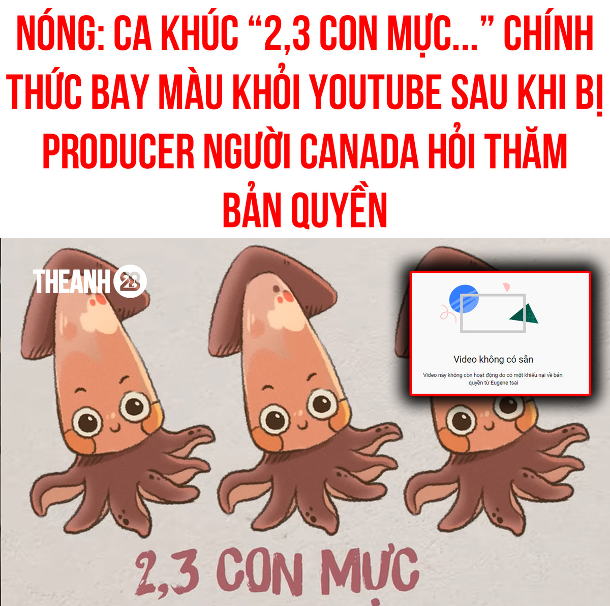 Chỉ ít phút ngay sau đó, ca khúc này lập tức biến mất khỏi Youtube nhiều người khi vào link xem sẽ thấy thông báo "video này không còn hoạt động do có một khiếu nại về bản quyền từ Eugene Tsai".