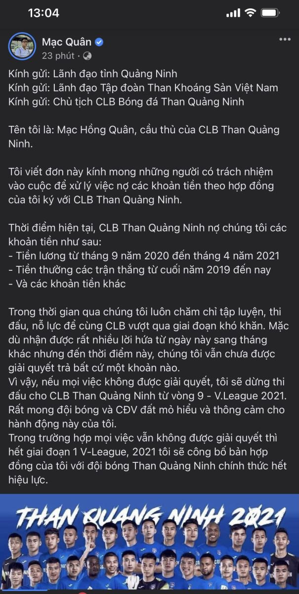 Cau thu Than Quang Ninh tuyen bo nghi choi tu vong 9 V-League