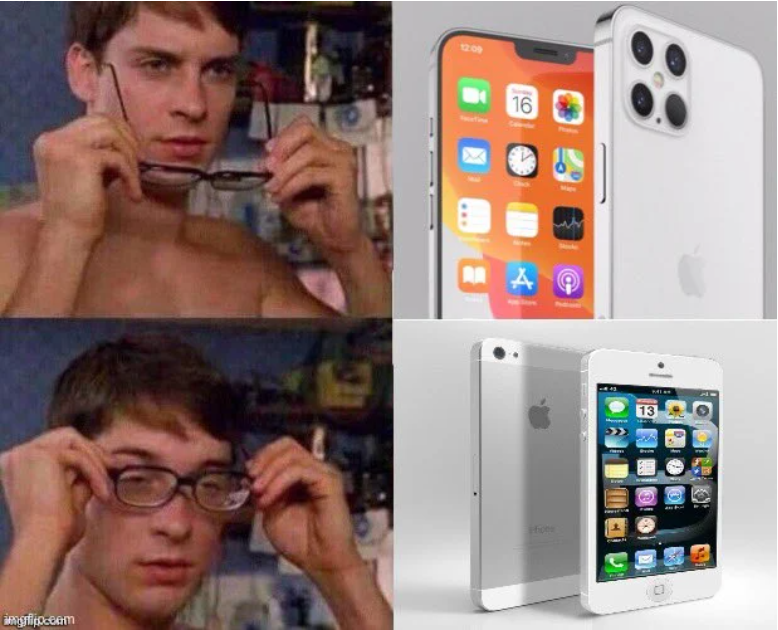 Khi bỏ mắt kính ra, chiếc iphone 12 sẽ nguyên hình nhưng khi đeo vào nó quả thực giống người tiền nhiệm iphone 5.