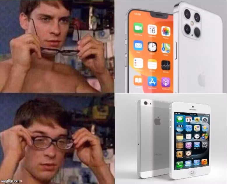 Khi bỏ mắt kính ra, chiếc iphone 12 sẽ nguyên hình nhưng khi đeo vào nó quả thực giống người tiền nhiệm iphone 5.