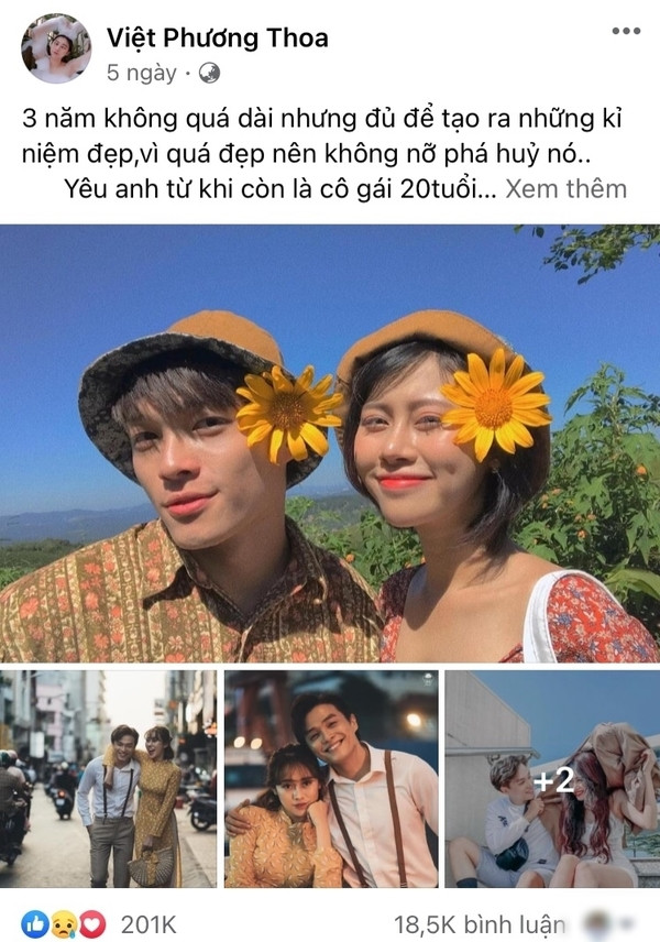 Bên trang cá nhân của Phương Thoa, cô nàng cũng đăng tải dòng trạng thái với hình ảnh trái tim đỏ. Điều này càng khiến người hâm mộ chắc chắn rằng hai người đã quay lại với nhau.