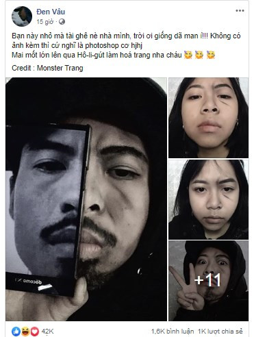 Thậm chí, đến chính Đen Vâu (nhân vật được Trang Monster cosplay) cũng phải thốt lên rằng: "Bạn này nhỏ mà tài ghê nè nhà mình, trời ơi giống dã man í!!! Không có ảnh kèm thì cứ nghĩ là photoshop cơ hjhj. Mai mốt lớn lên qua Hô-li-gút làm hóa trang nha cháu."