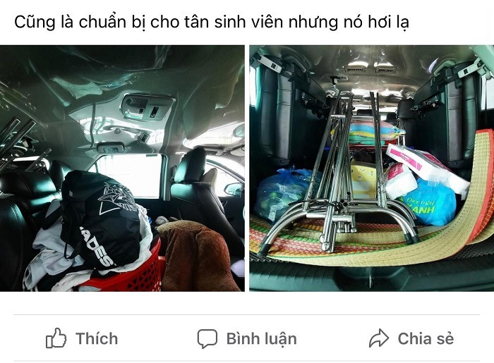 Một số gia đình ở cách nơi con học không quá xa thì bố mẹ lại chất đống lên xe máy như “đi buôn” để chở lên giúp con.