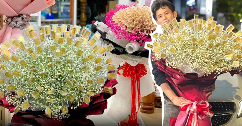 Theo yêu cầu từ người này, anh V.M.Đ phải gia công 1 bó hoa thật độc đáo bởi đây là món quà vị khách dành tặng vợ nhân ngày 8/3. Đáng chú ý, vị khách này còn yêu cầu anh đính 100 miếng vàng SJC lên, tổng giá trị lên đến gần 7 tỉ đồng.
