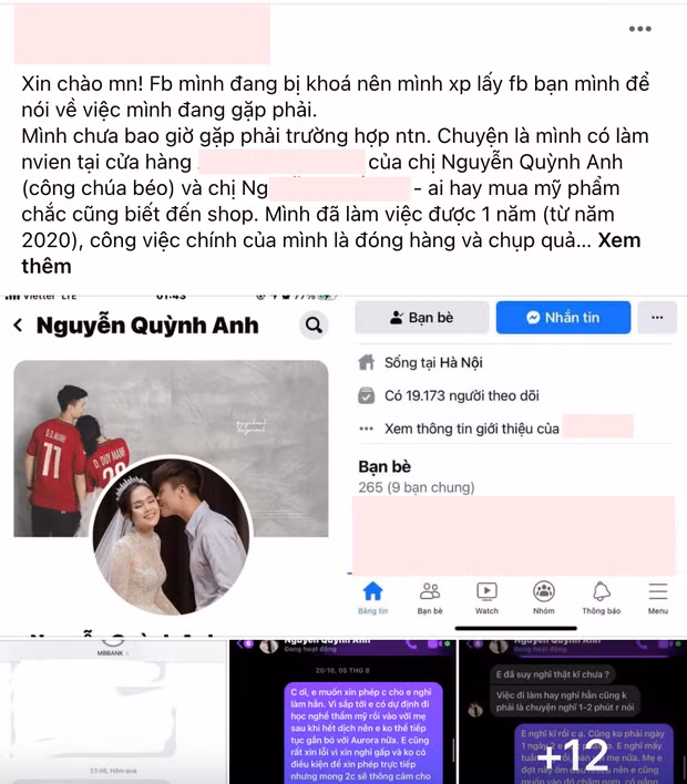 Cụ thể, nhân viên cũ của Quỳnh Anh đã mượn Facebook của một người bạn để viết bài, công khai những đoạn tin nhắn giữa mình và bà xã Duy Mạnh cùng Huyền My (chị gái Quỳnh Anh) về chuyện xin nghỉ việc và lương bổng.
