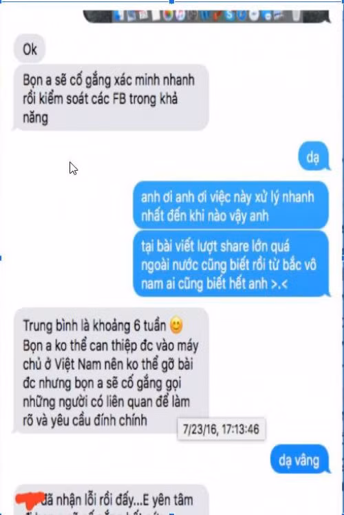 Đầu tiên, về việc các trang mạng, tài khoản đăng bài “phốt” Lan Thy bị gỡ là do cô đã làm việc với công an quận 5 để giải quyết. Sau đó, công an đã liên hệ với những người đăng bài, điều tra xác minh và xử lý theo luật dân sự.