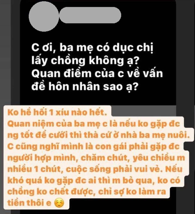 Khi được một dân mạng hỏi chuyện bị giục lấy chồng và quan điểm hôn nhân, Nam Phương đã trả lời khiến netizen ghen tị.