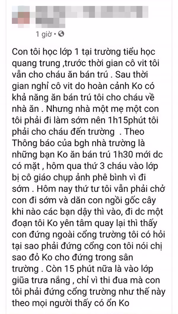 Khong an ban tru, hoc sinh phai dung cong beu nang gay buc xuc