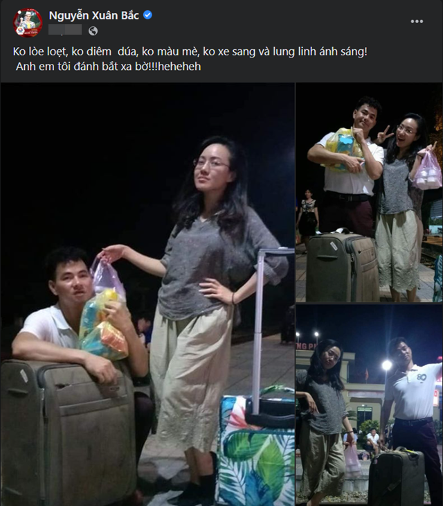 Mới đây, NSƯT Xuân Bắc hào hứng khoe loạt ảnh đời thường bên BTV Hoài Anh. Trong những bức hình được đăng tải, cặp đôi nhí nhố tạo dáng bên nhau trước khi bắt đầu chuyến công tác.