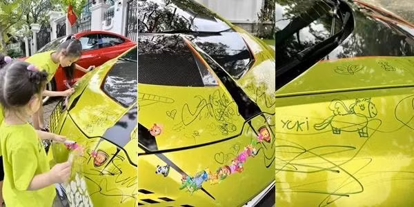 Khi trở về nhà, đại gia quận 7 ngã ngửa nhìn chiếc xe bị vẽ những đường nét nguệch ngoạc. Song anh chỉ biết ngậm ngùi: "Tui dặn vệ sĩ bảo vệ bọn trẻ, mà tui quên dặn vệ sĩ bảo vệ chiếc xe khỏi bọn trẻ".