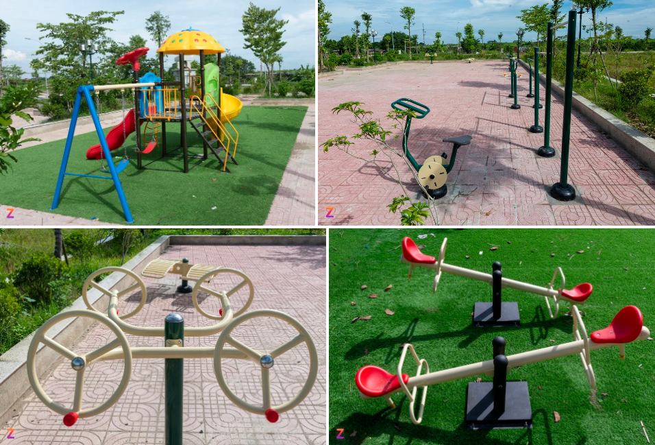 Khu vui chơi cho trẻ em và máy tập thể dục cho người lớn được xây dựng trong khu đất đấu giá thôn Lòng Khúc.