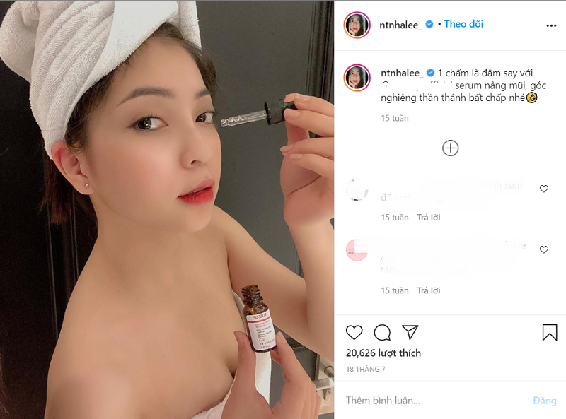 Trên trang Instagram cá nhân, Nhật Lê đăng hàng loạt bài viết quảng cáo cho các mặt hàng khác nhau, từ thuốc giảm cân, thuốc tăng cân, mỹ phẩm hay thậm chí những sản phẩm khó tin như "serum nâng mũi".