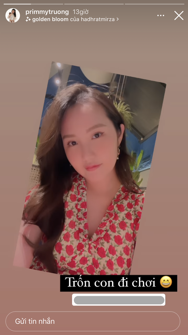 Dẫu vậy thì thỉnh thoảng, Primmy Trương vẫn khiến dân mạng trầm trồ và cả ghen tị vì nhan sắc cũng như vóc dáng của mình. Điển hình mới đây, vợ đại gia Phan Thành đã chính thức khoe vóc dáng bằng dòng story "Trốn con đi chơi".