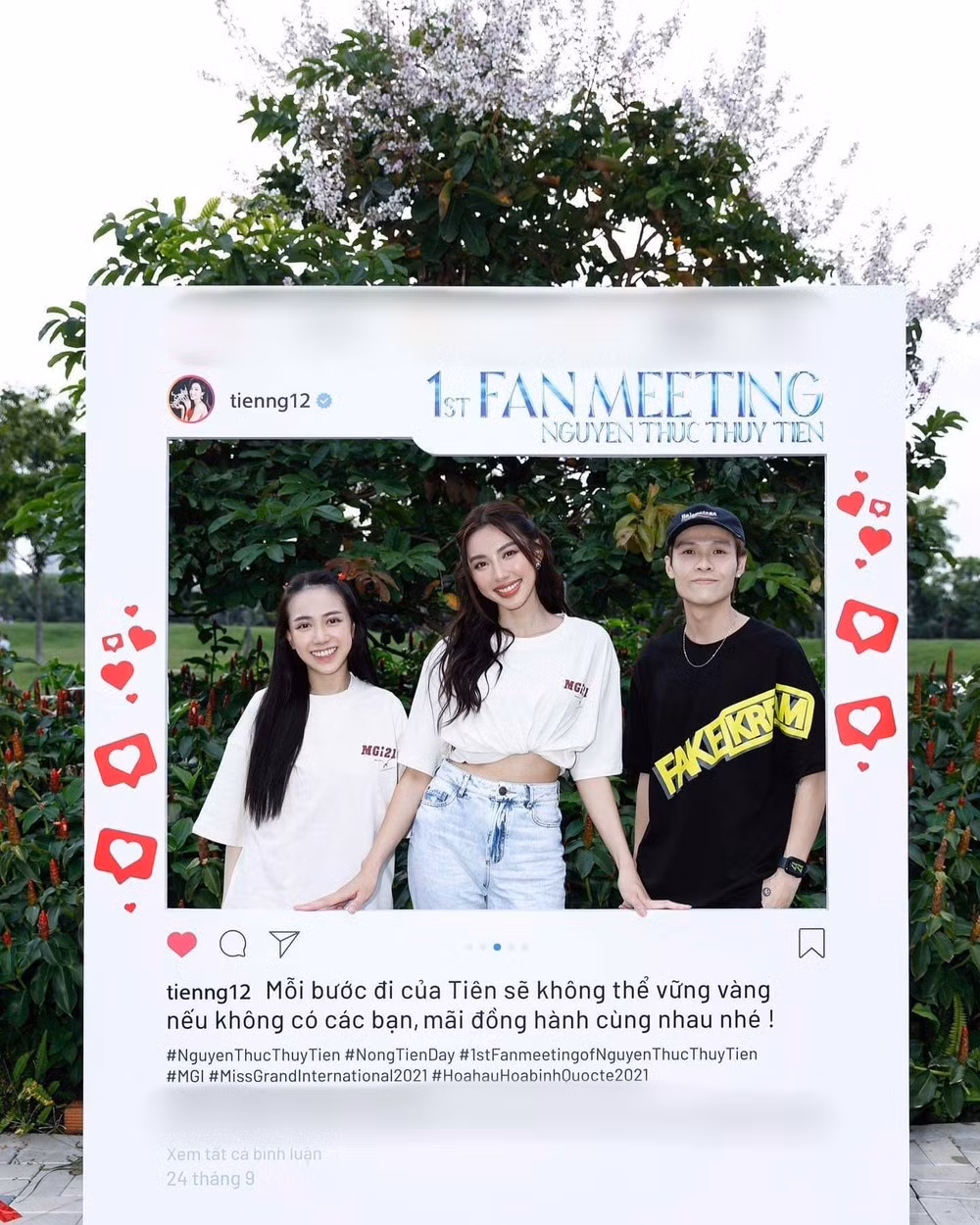 Mới đây, Joyce Phạm cùng ông xã Tâm Nguyễn đã đến ủng hộ buổi fan meeting đầu tiên của đương kim Miss Grand International (MGI) Nguyễn Thúc Thùy Tiên.