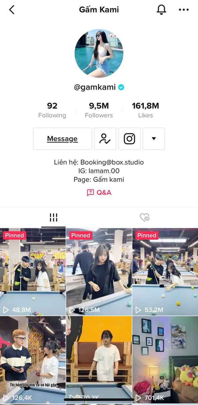 Chỉ riêng trên trang TikTok, Gấm Kami đã thu về hơn 9,5 triệu người theo dõi và hàng triệu lượt thích.