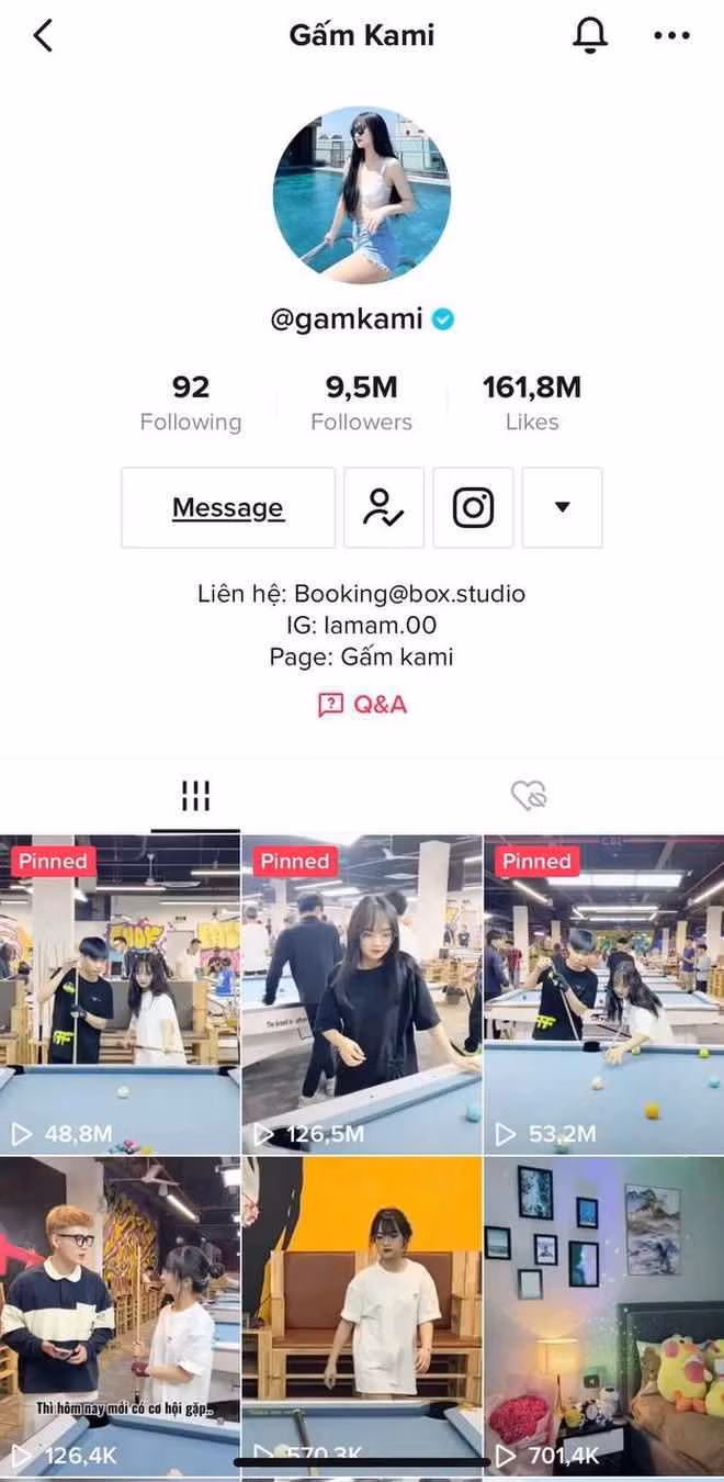 Chỉ riêng trên trang TikTok, Gấm Kami đã thu về hơn 9,5 triệu người theo dõi và hàng triệu lượt thích.