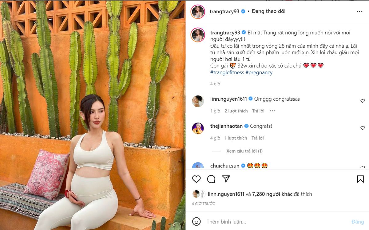 Ngay sau khi bức ảnh khoe mang thai của Trang Tracy đăng tải, nhiều người không khỏi bất ngờ. Một số khác thì chúc cho cô nàng "mẹ tròn con vuông".