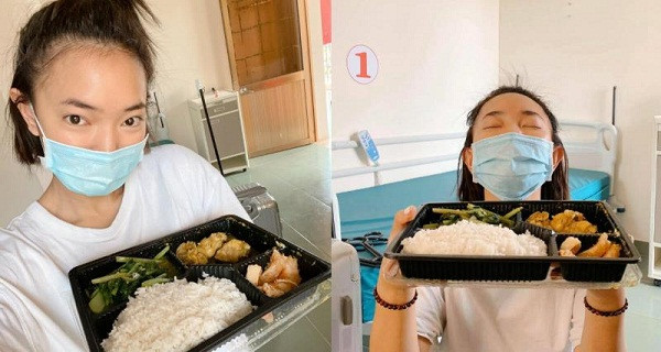 Hình ảnh người đẹp Châu Bùi khoe suất cơm trong khu cách ly được chia sẻ trên trang cá nhân của cô nàng.