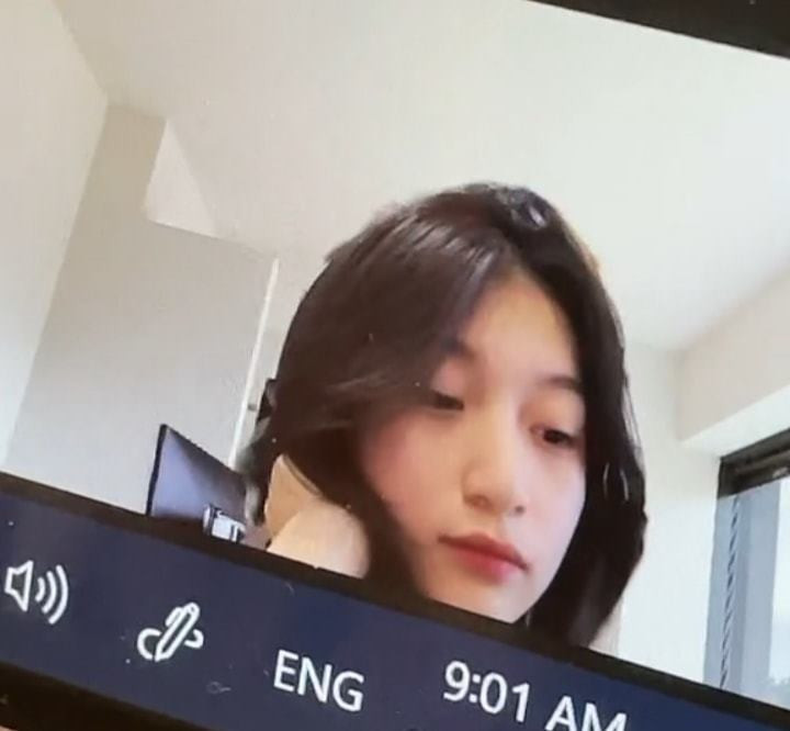 Xuất hiện trong ứng dụng học online là hình ảnh một cô nàng với mái tóc dài buông thõng cùng gương mặt xinh xắn, ưa nhìn. Bởi vậy, dù bị chụp lén nhưng "độ xinh" vẫn không bị thuyên giảm.