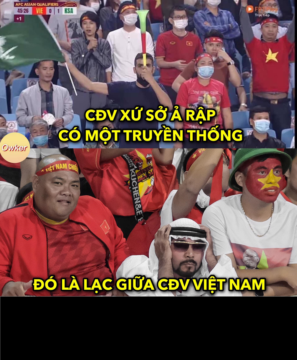 Cũng trong trận đấu này, NHM bóng đá Việt Nam phát hiện điều thú vị đó là các CĐV đến từ xứ Ả Rập có thói quen lạc vào khán đài của đối phương.