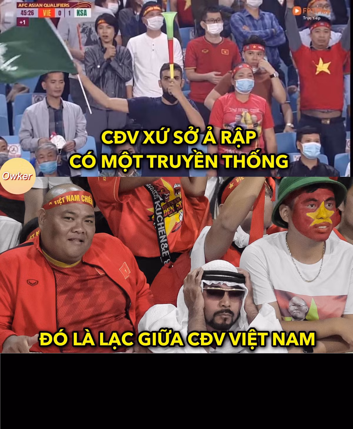 Cũng trong trận đấu này, NHM bóng đá Việt Nam phát hiện điều thú vị đó là các CĐV đến từ xứ Ả Rập có thói quen lạc vào khán đài của đối phương.