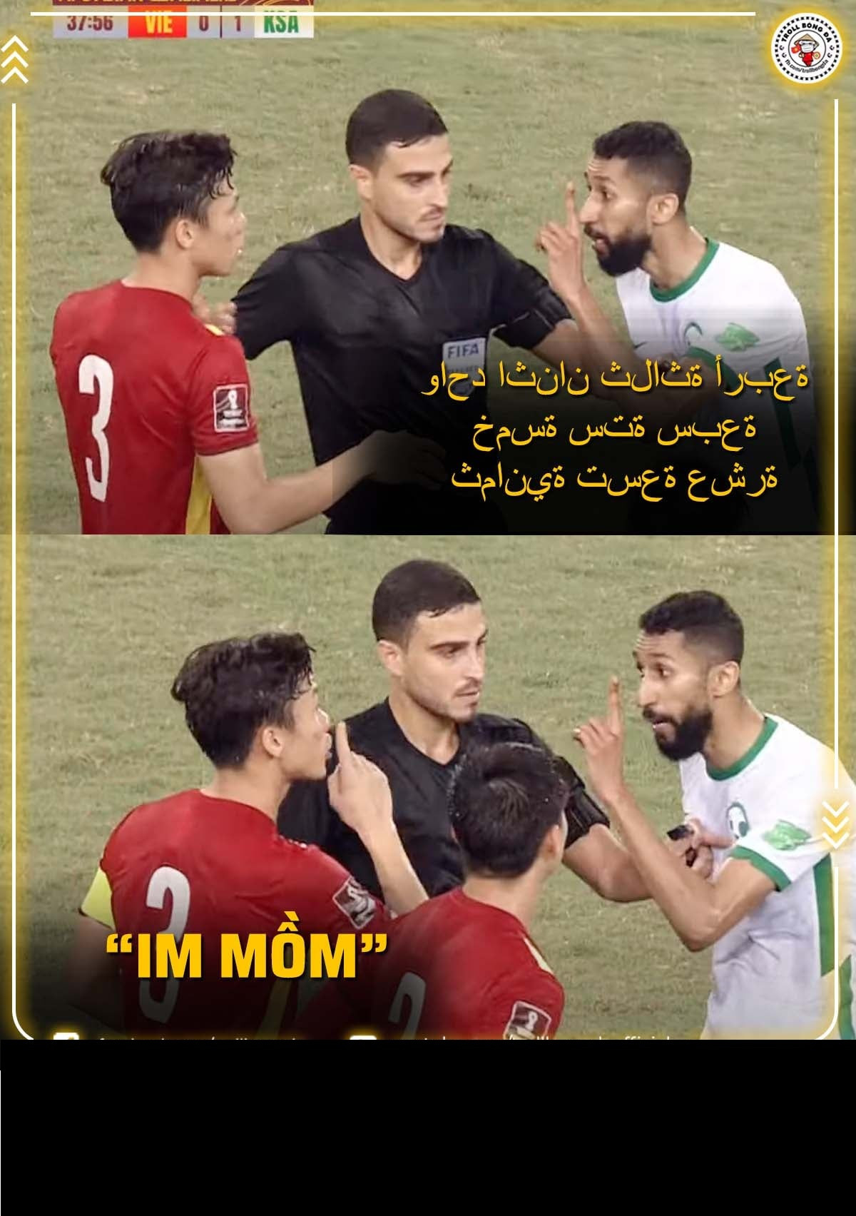 Pha "đấu khẩu" của 2 đội trưởng và cái kết mỗi người nhận 1 chiếc thẻ vàng.