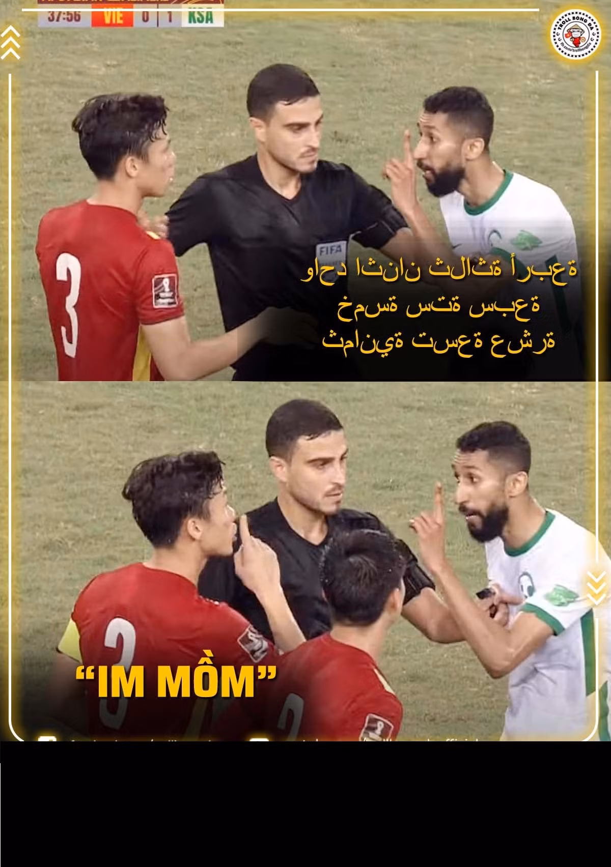 Pha "đấu khẩu" của 2 đội trưởng và cái kết mỗi người nhận 1 chiếc thẻ vàng.