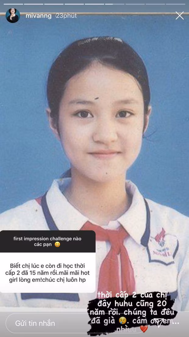 Mới đây, hot girl đời đầu Mi Vân lại một lần nữa chứng minh chẳng có gì ngoài xinh đẹp khi đăng ảnh thẻ hồi học cấp 2 - một trong những kiểu ảnh mà bất cứ ai cũng muốn giấu đi.