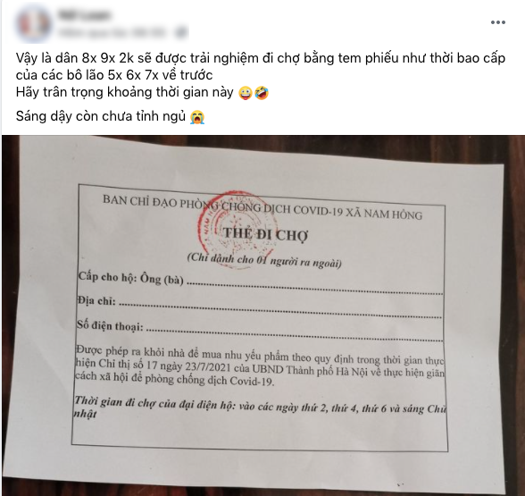Tấm thẻ đi chợ được phát tới tận tay nhiều hộ dân và được chia sẻ rộng rãi trên MXH.