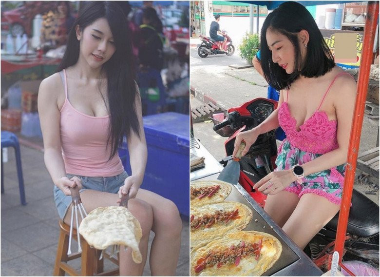 Hay trước đó, một cô gái tại Thái Lan Ngồi bàn hàng với phong cách khéo hở táo bạo.